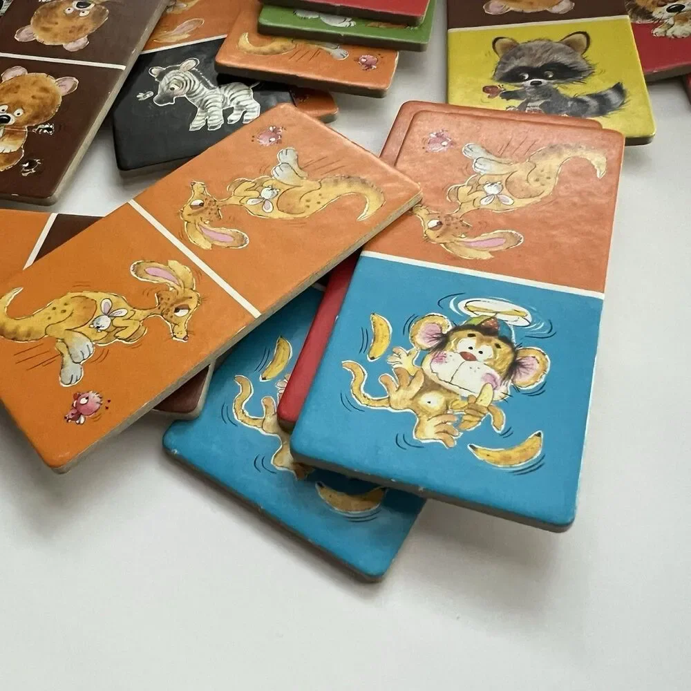 Vintage 1970s Whitman Animal Dominoes Matching Game 30 Cardboard Tiles